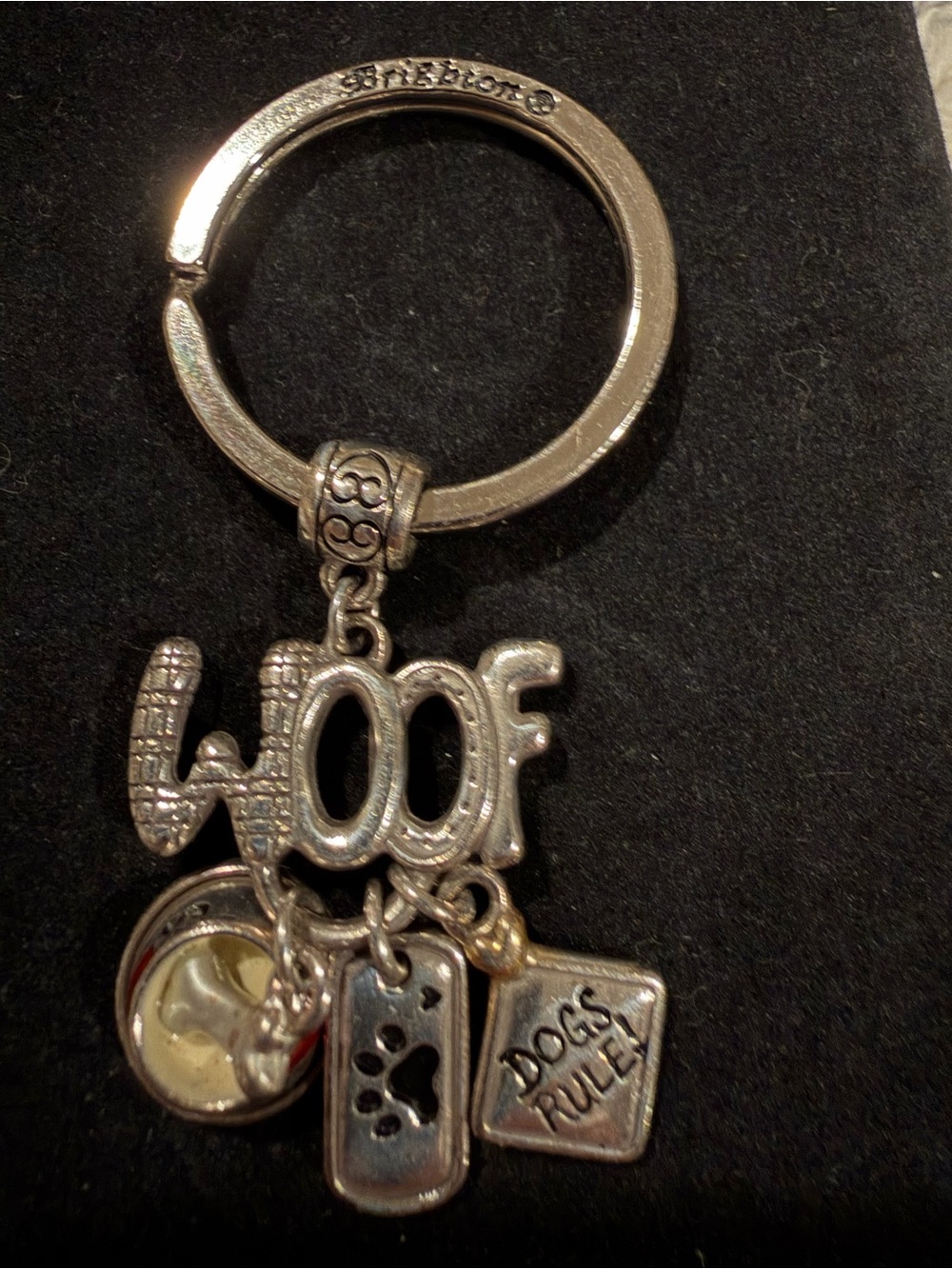 Dog Woof Keychain Charm - Silver Tone Pet Accessory